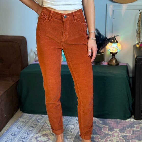 We The Free Skinny Fit Corduroy Pants High Rise Frayed Hem in Chestnut Brown - Picture 2 of 13